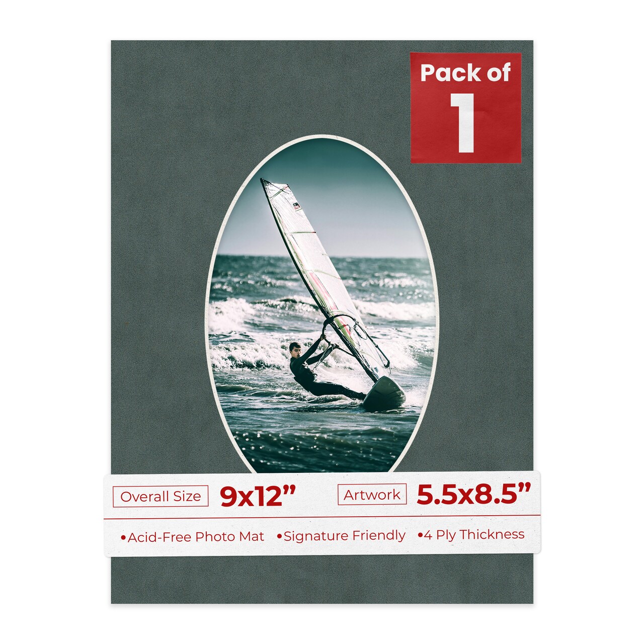 Dark Grey Suede Mat Board for 9x12 Frames - Oval Opening for 5.5x8.5 Photos